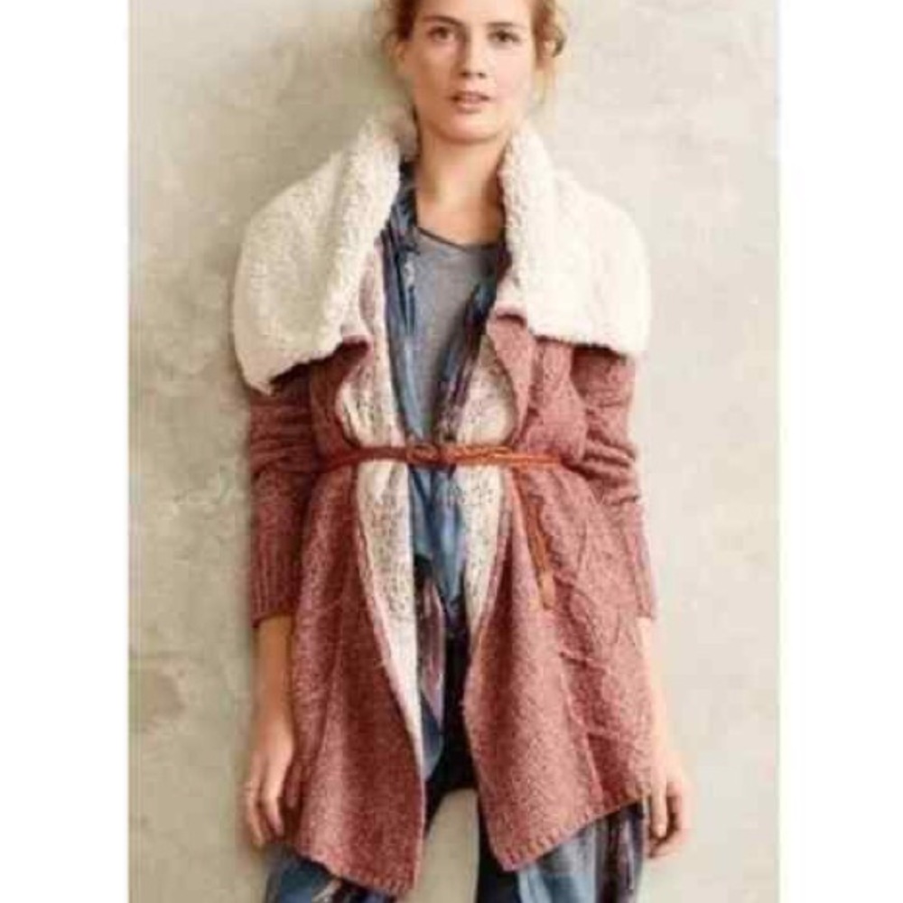 SLEEPING ON SNOW Anthropologie Bondurant Wool Dusty Pink Sherpa Sweater Coat